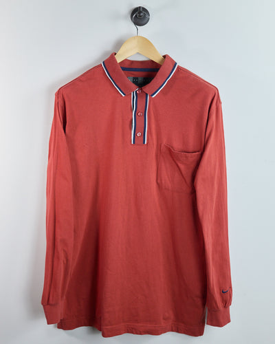 Early 90s Nike Golf Shield Logo Orange Long Sleeve Polo (L)