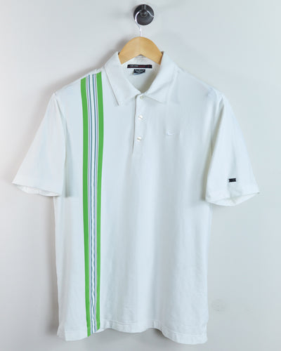 90s to early 00s Nike Golf Tiger Woods White/Green Stripe Polo (M)