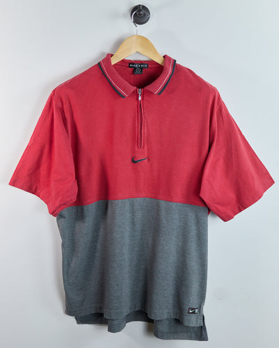 90s Nike Golf Swoosh Red/Grey Zip Up Polo (L) - Tiger wore this to a win