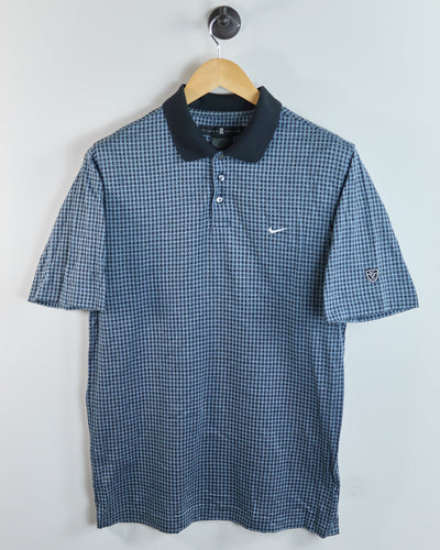 90s Nike Golf Shield Logo Blue/Black Diamond Pattern Polo (M)