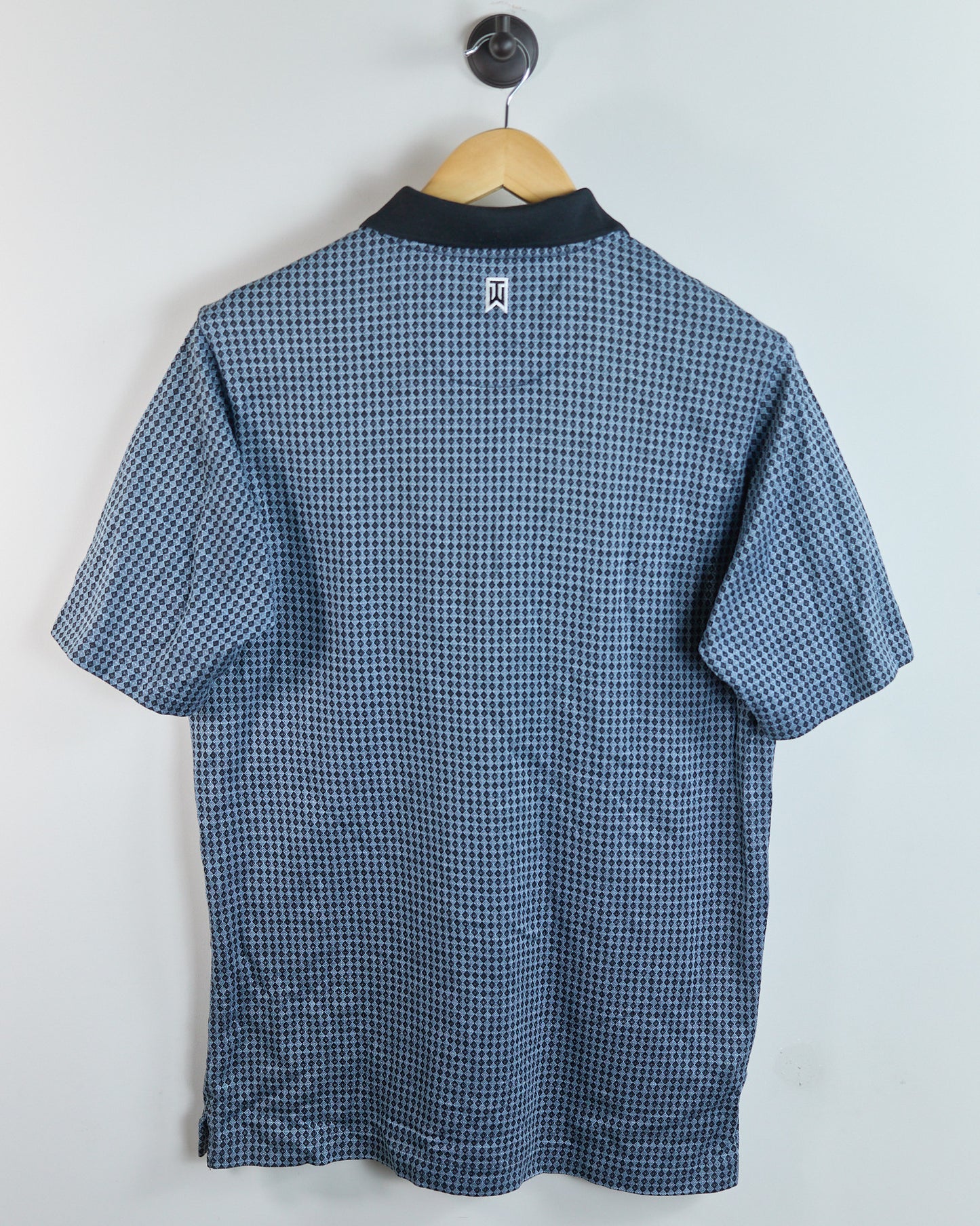 90s Nike Golf Shield Logo Blue/Black Diamond Pattern Polo (M)
