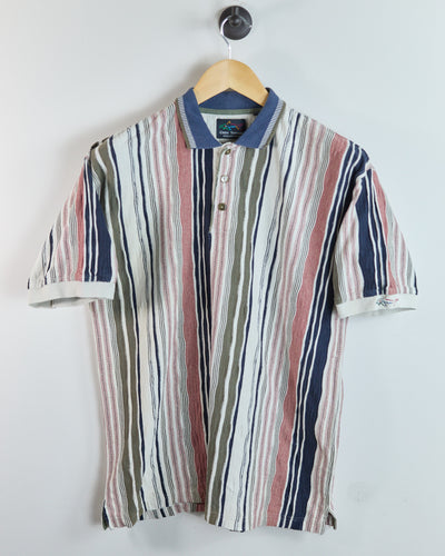 Early 90s Greg Norman White/Blue Multicolour Pattern Polo (M)