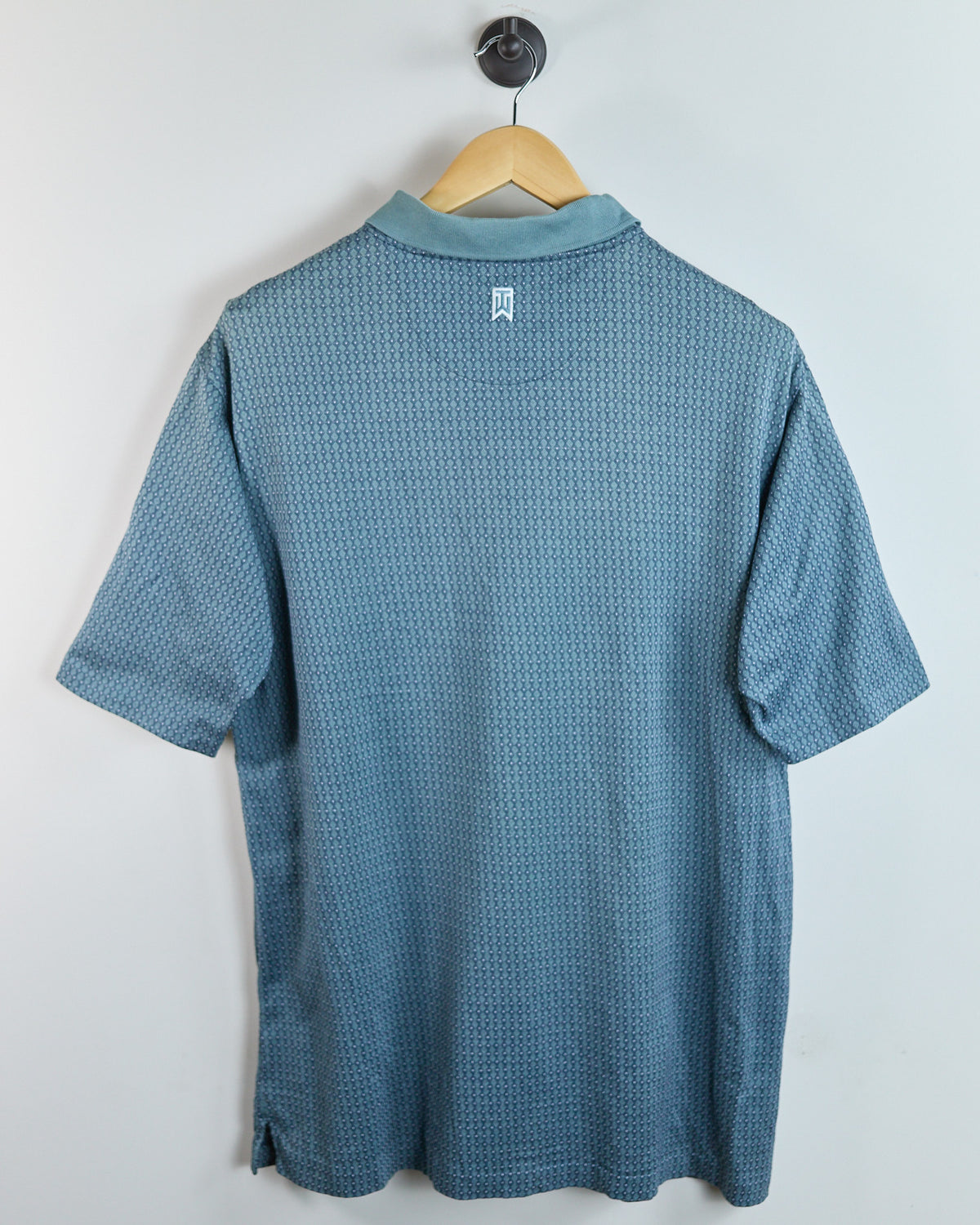 90s Nike Golf Tiger Woods Shield Logo Steel Blue/Slate Diamond Pattern Polo (XL)
