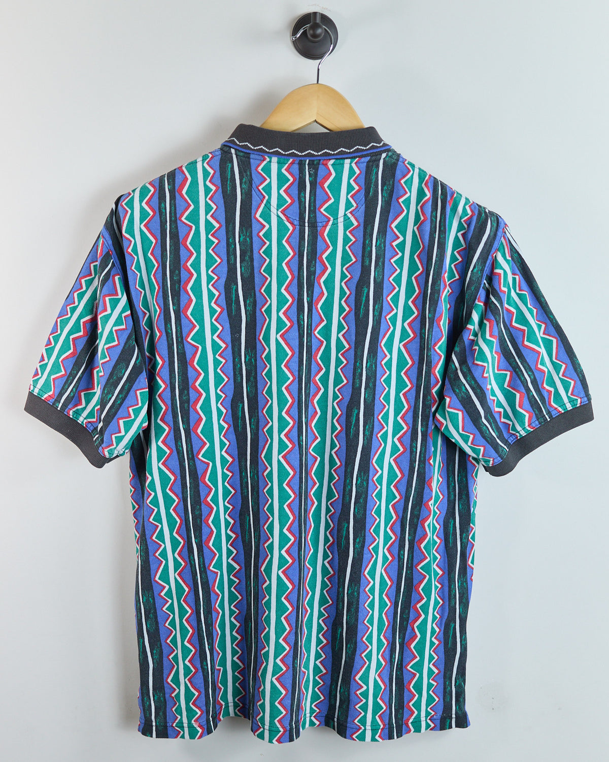 Early 90s Greg Norman Royal Blue Multicolour Pattern Polo (M)