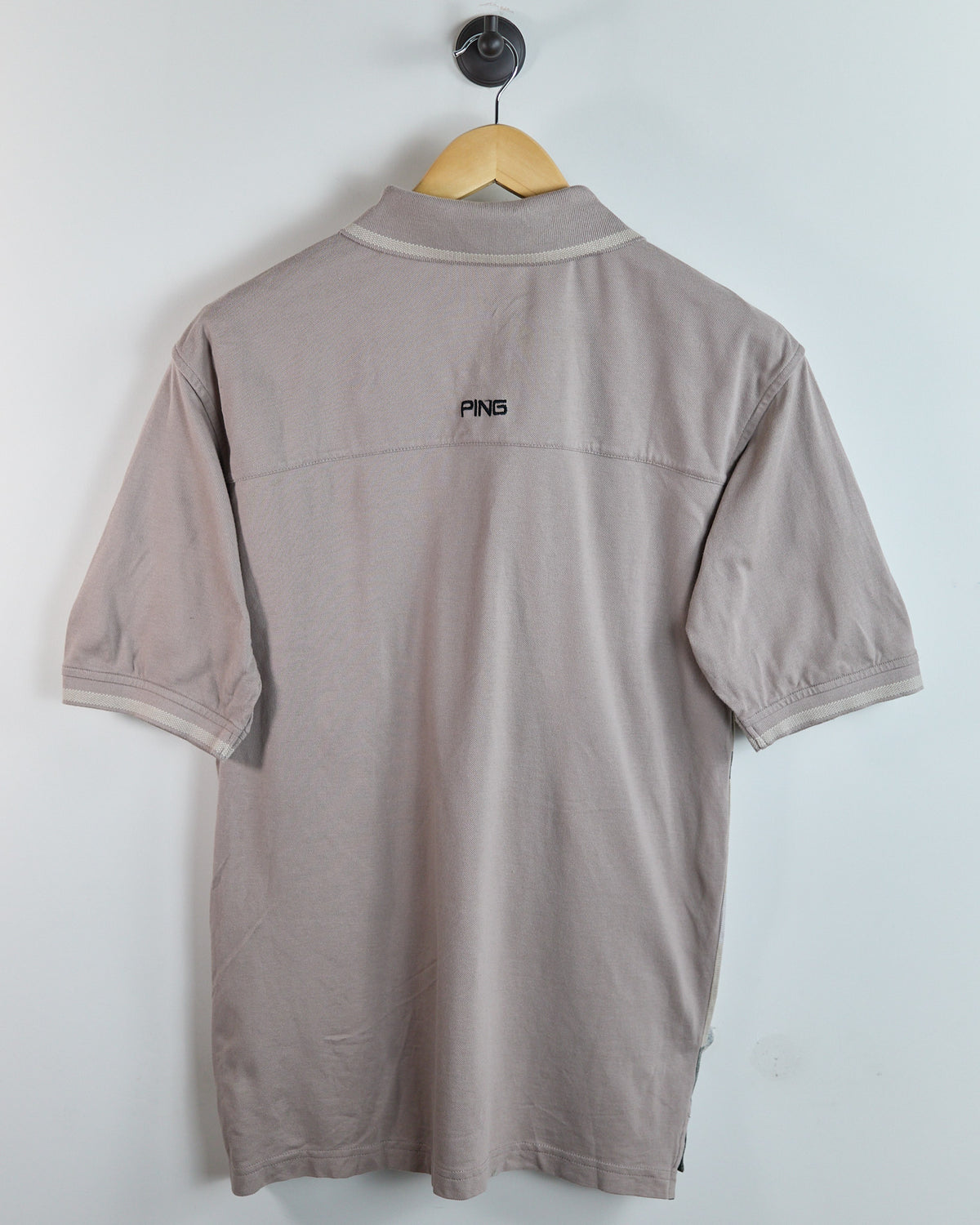 90s Ping Beige Block Stripe Pattern Polo (M)