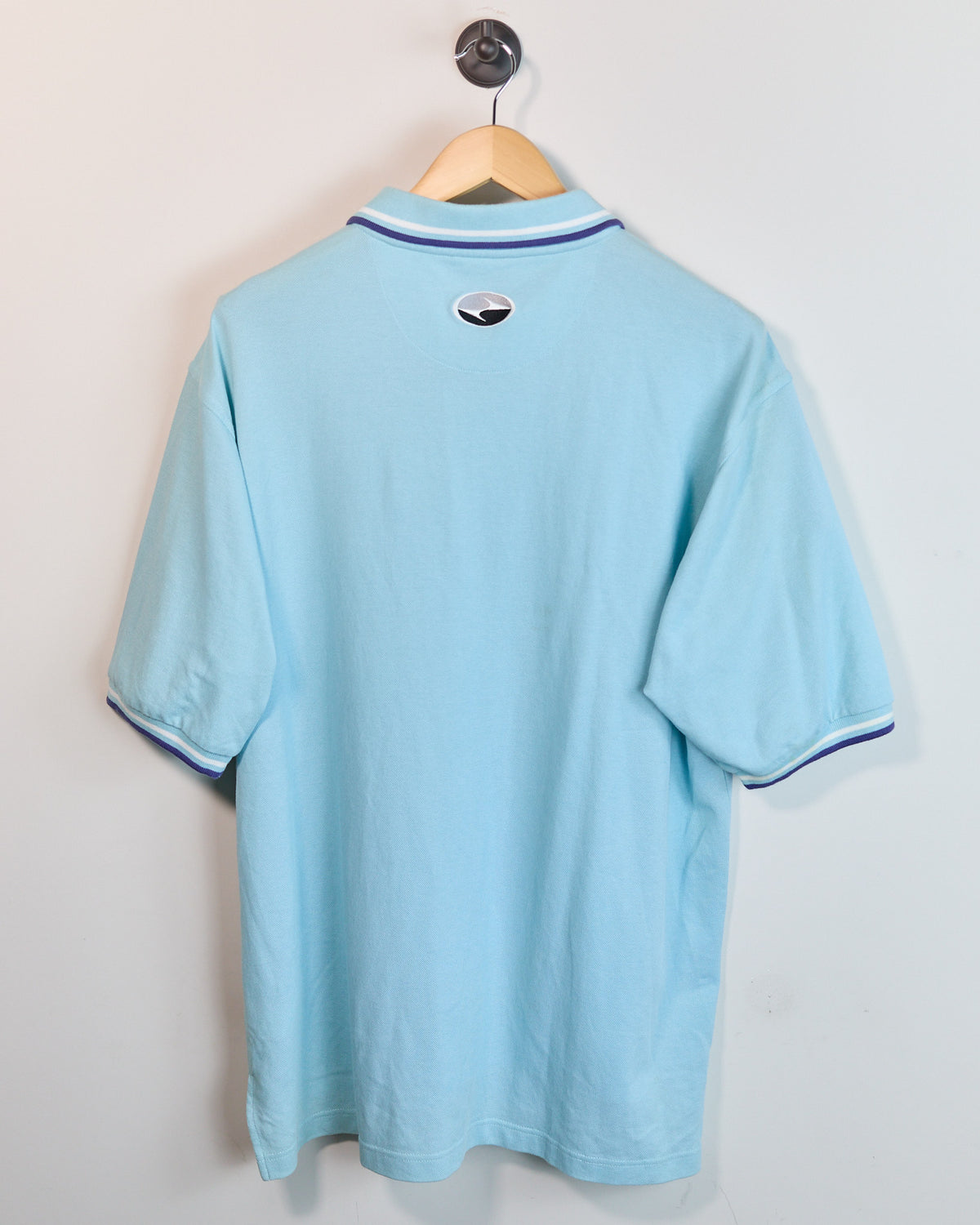 90s Nike Golf Tiger Woods Yin Yang Turquoise/Blue Short Sleeve Quarter Zip Polo (L, but bigger)