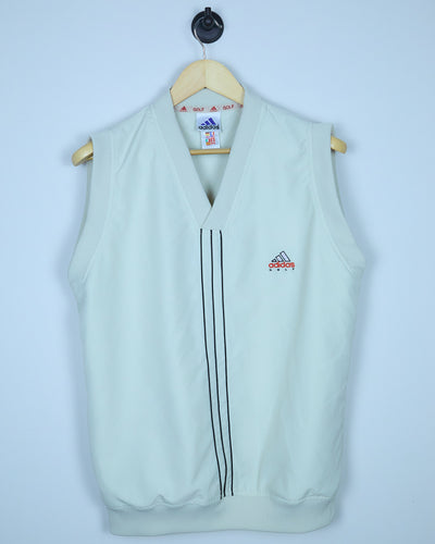 Mid 90s Adidas Golf Cream/Black V Neck Gilet Windbreaker Jacket (M)