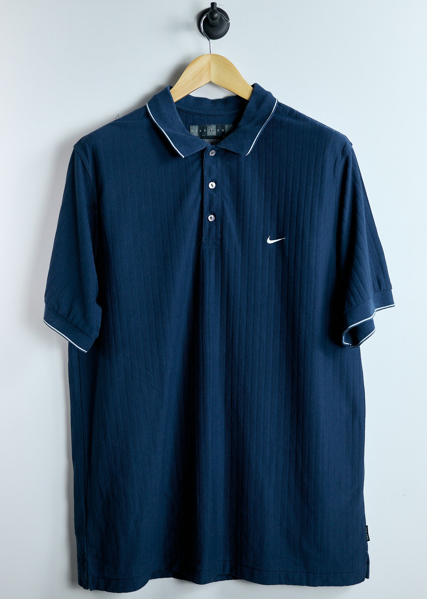 90s Nike Shield Logo Navy Blue Dri-Fit Polo (XL)