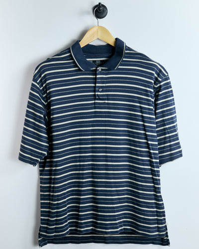 00s Nike Golf Navy Blue/Cream Horizontal Stripe Polo (M)