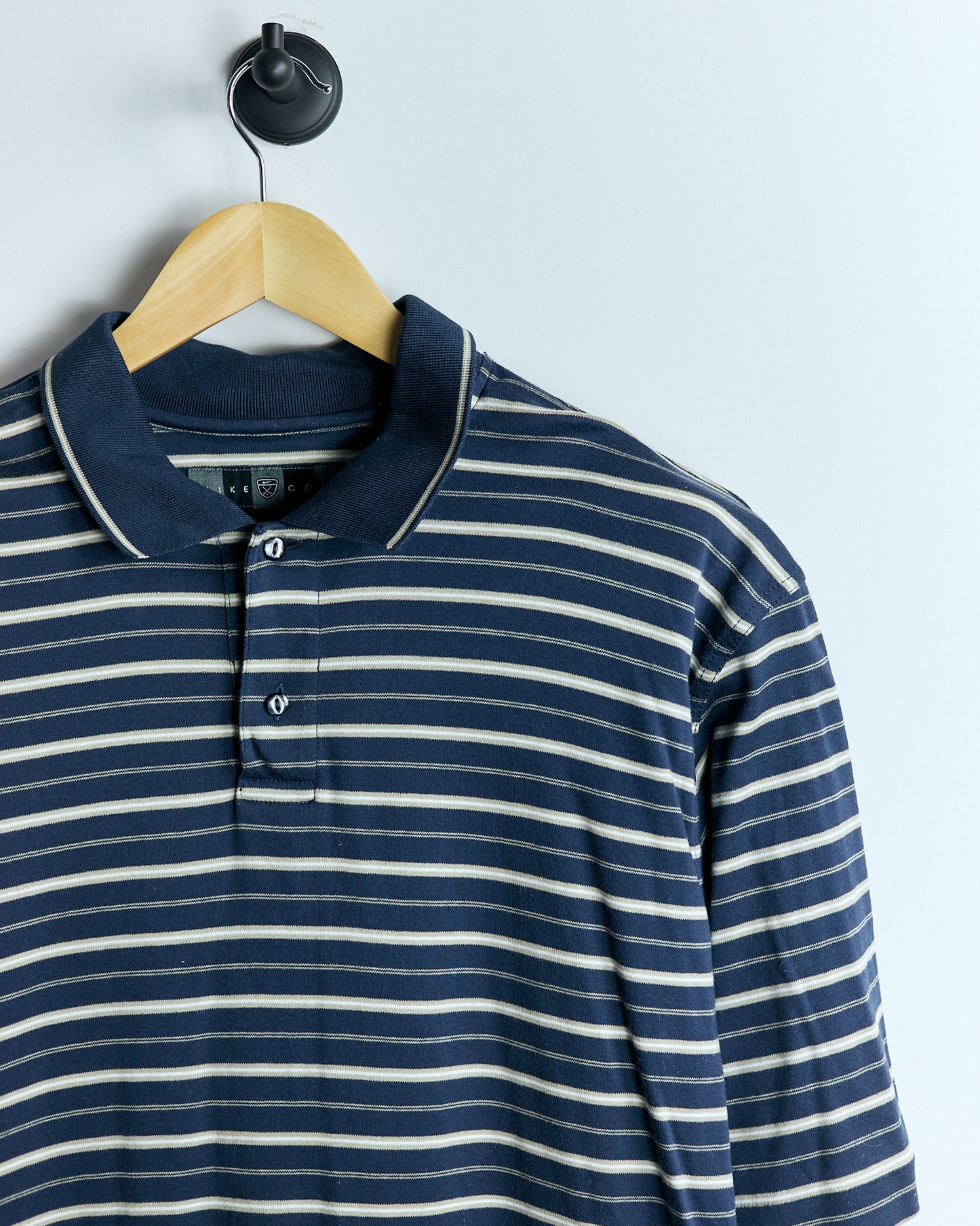 00s Nike Golf Navy Blue/Cream Horizontal Stripe Polo (M)