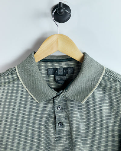 90s Nike Shield Logo Cream and Green Pattern Polo (M)