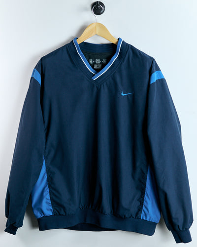 90s Nike Shield Logo Navy Blue V Neck Windbreaker (XL)