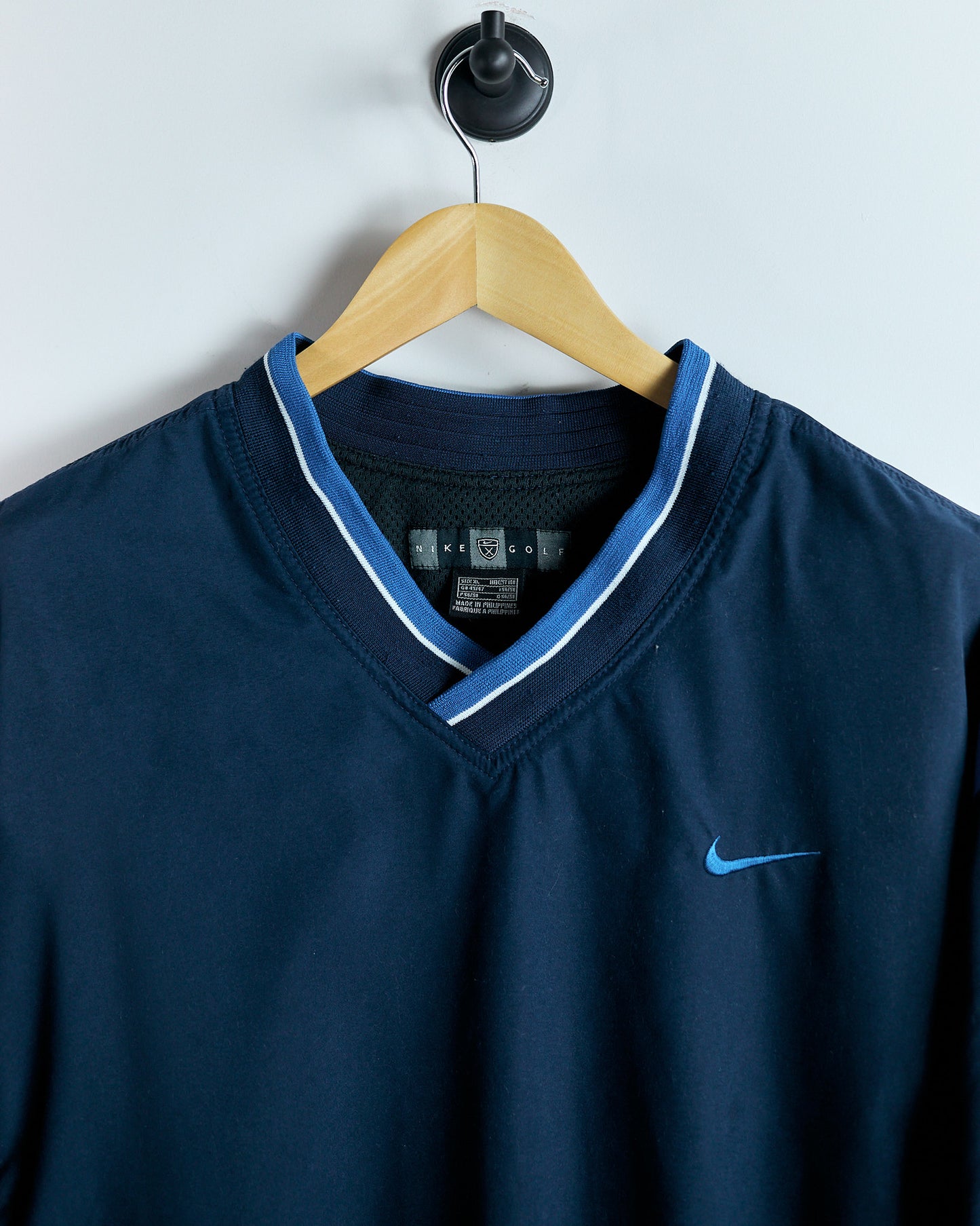 90s Nike Shield Logo Navy Blue V Neck Windbreaker (XL)