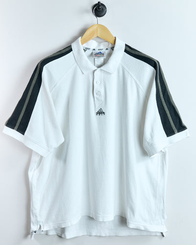 90s Adidas White/Black Three Stripes Polo (L)