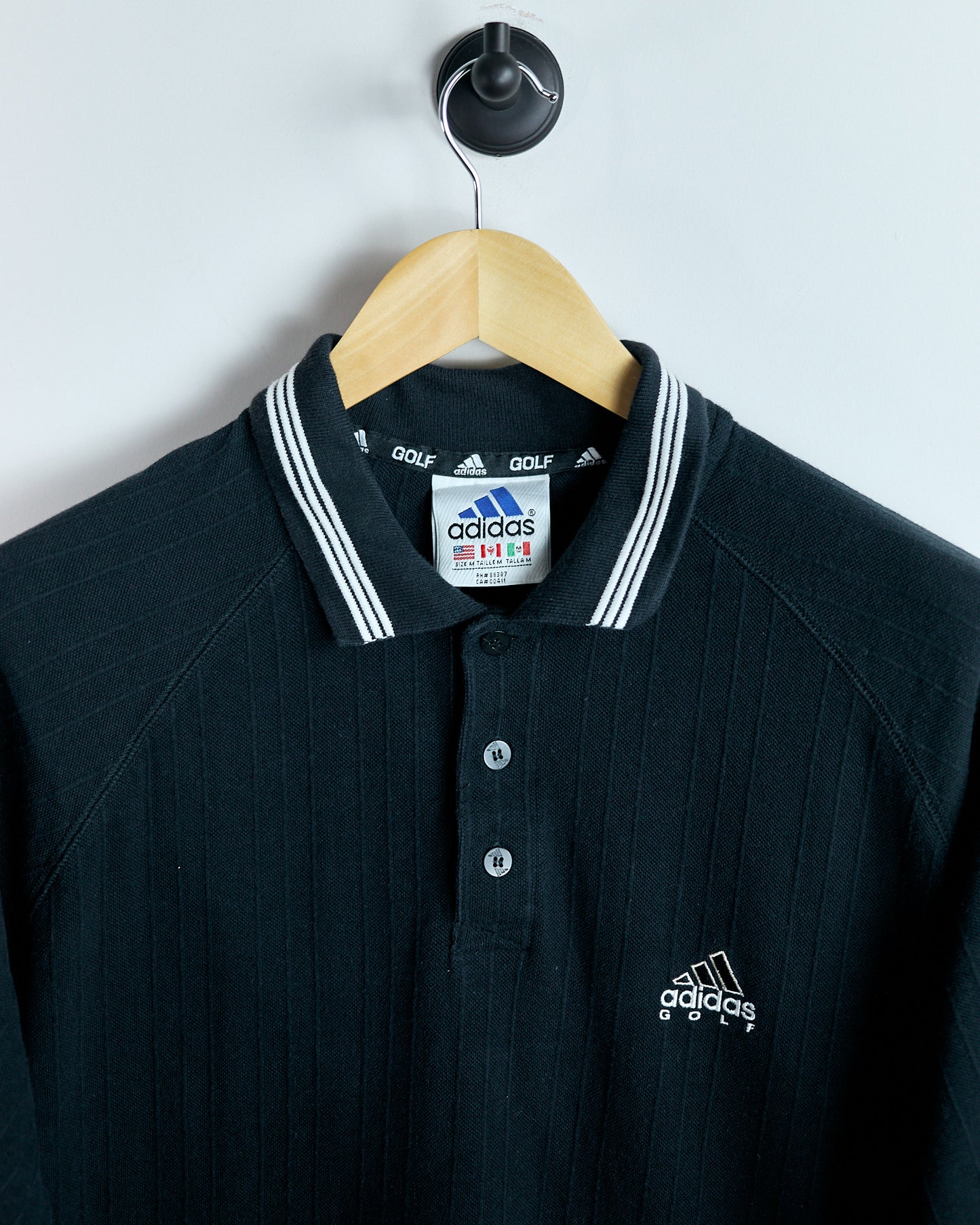 90s Adidas Black Three Stripes Polo (L)