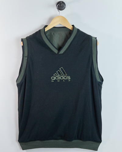 90s Adidas Golf Black/Green Reversible V Neck Windbreaker (M)