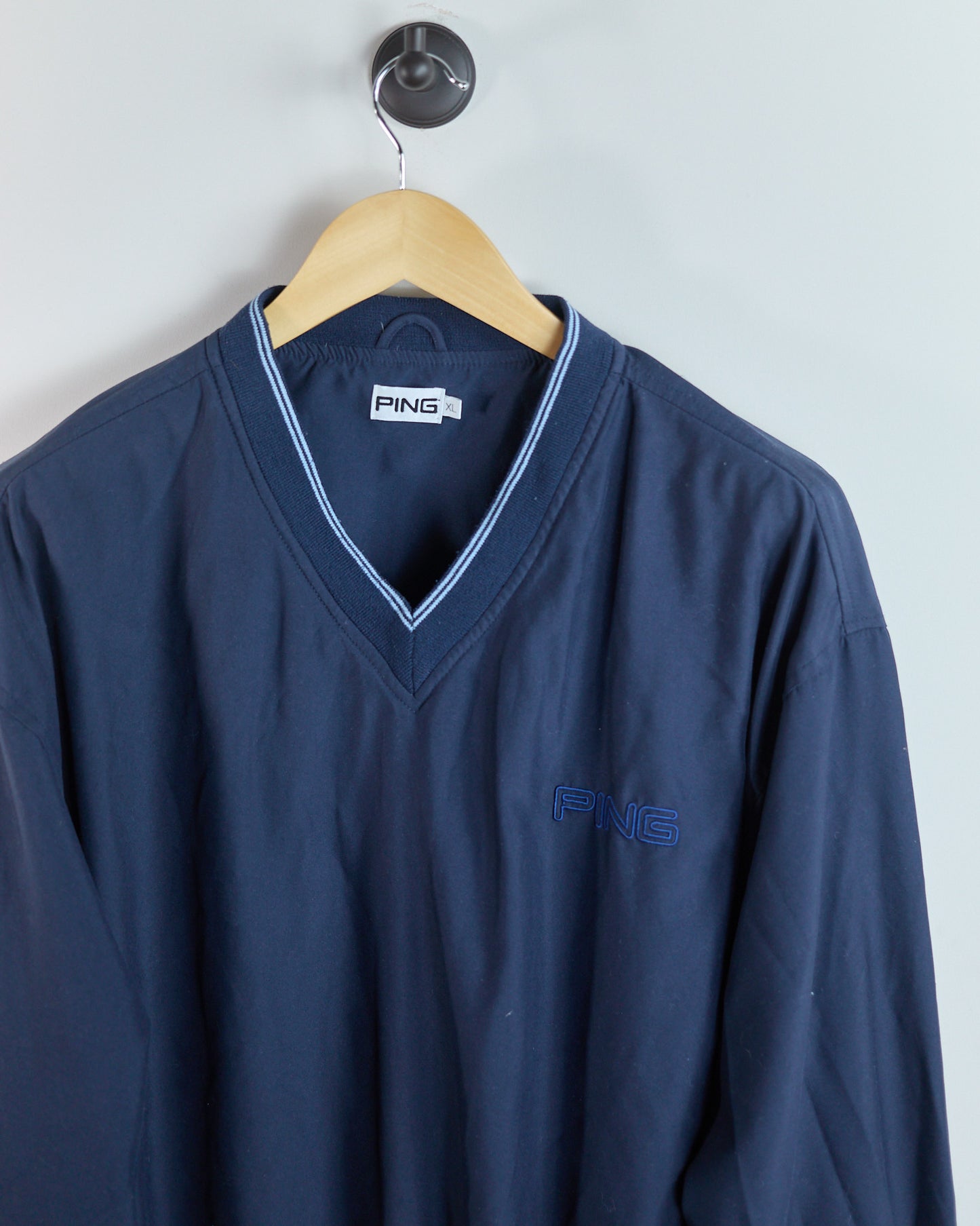 90s Ping Dark Blue/Light Blue V Neck Windbreaker (XL)