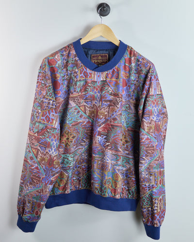 80s to 90s Proquip Multicolour Abstract Pattern Crew Neck Windbreaker (L)
