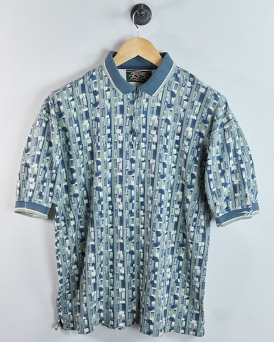 90s Reebok Sage/Green Pattern Zip Up Polo (M)