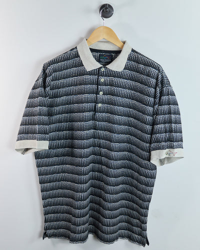 90s Greg Norman Navy/Cream Pattern Polo (L)