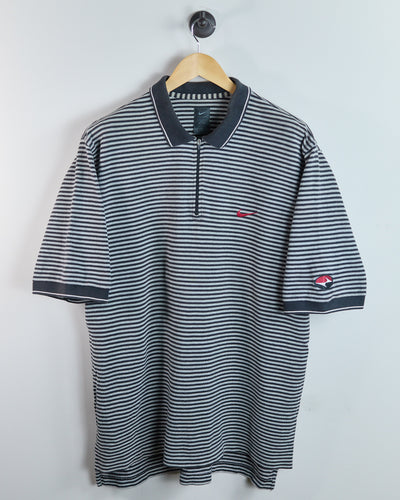 90s to early 00s Nike Golf Tiger Woods Yin Yang Black/White Stripe Zip Up Polo (XL)