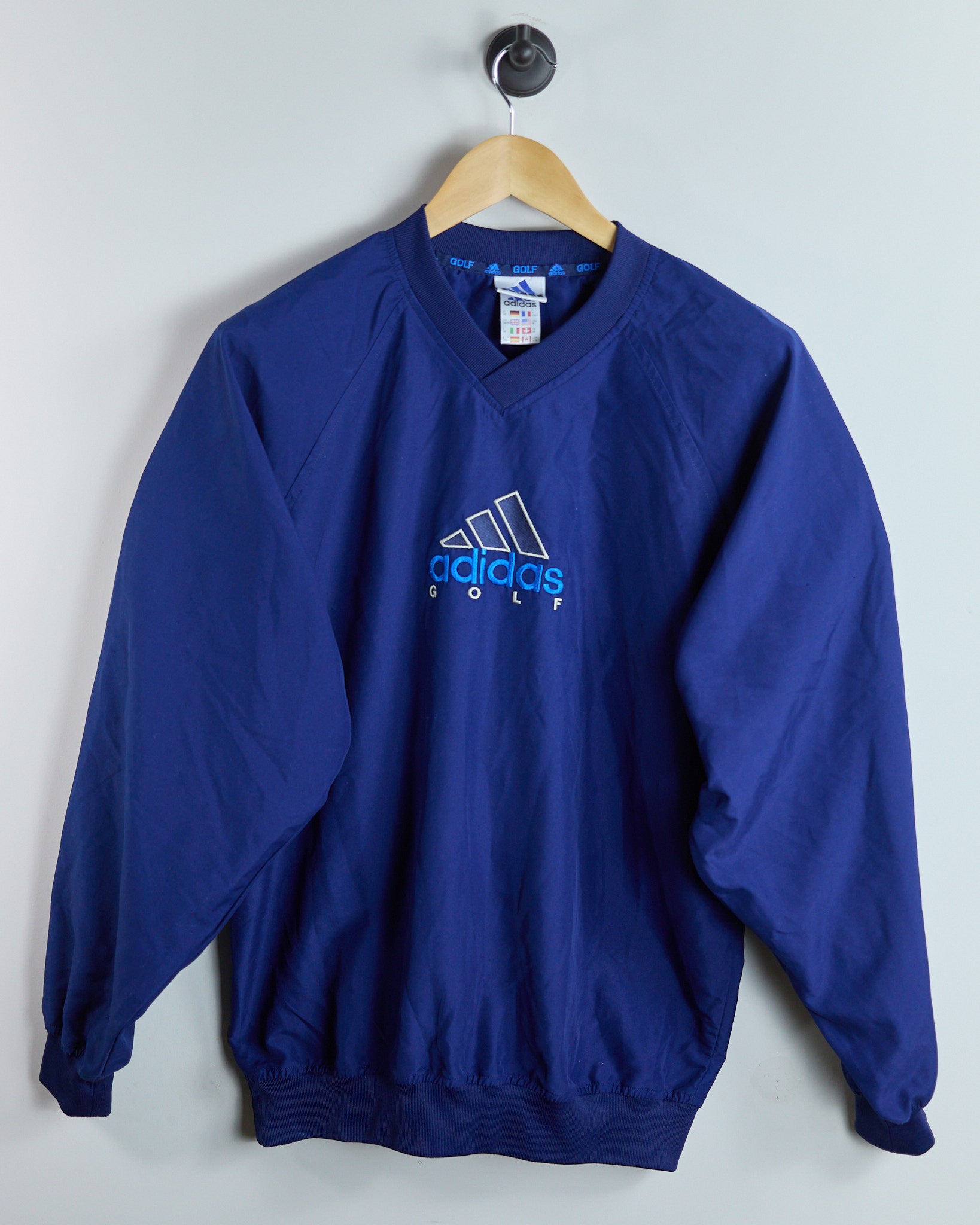 90s Adidas Golf Blue V Neck Windbreaker (M) | Rules of Golf – The