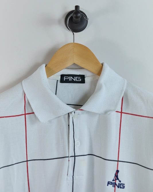 Vintage Mr. PING golfer logo embroidered on PING golf clothing