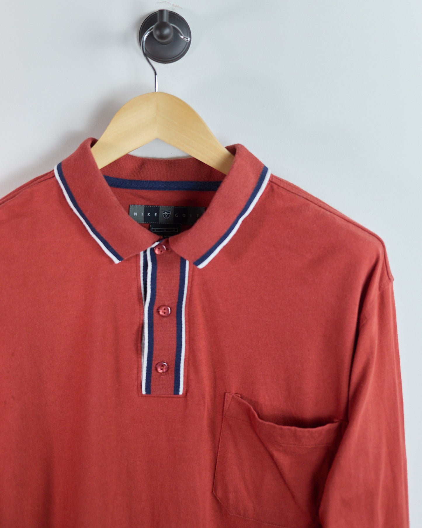 Early 90s Nike Golf Shield Logo Orange Long Sleeve Polo (L)