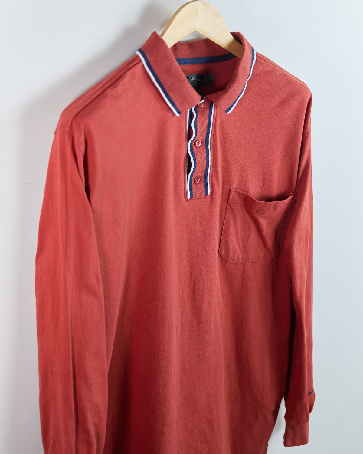 Early 90s Nike Golf Shield Logo Orange Long Sleeve Polo (L)