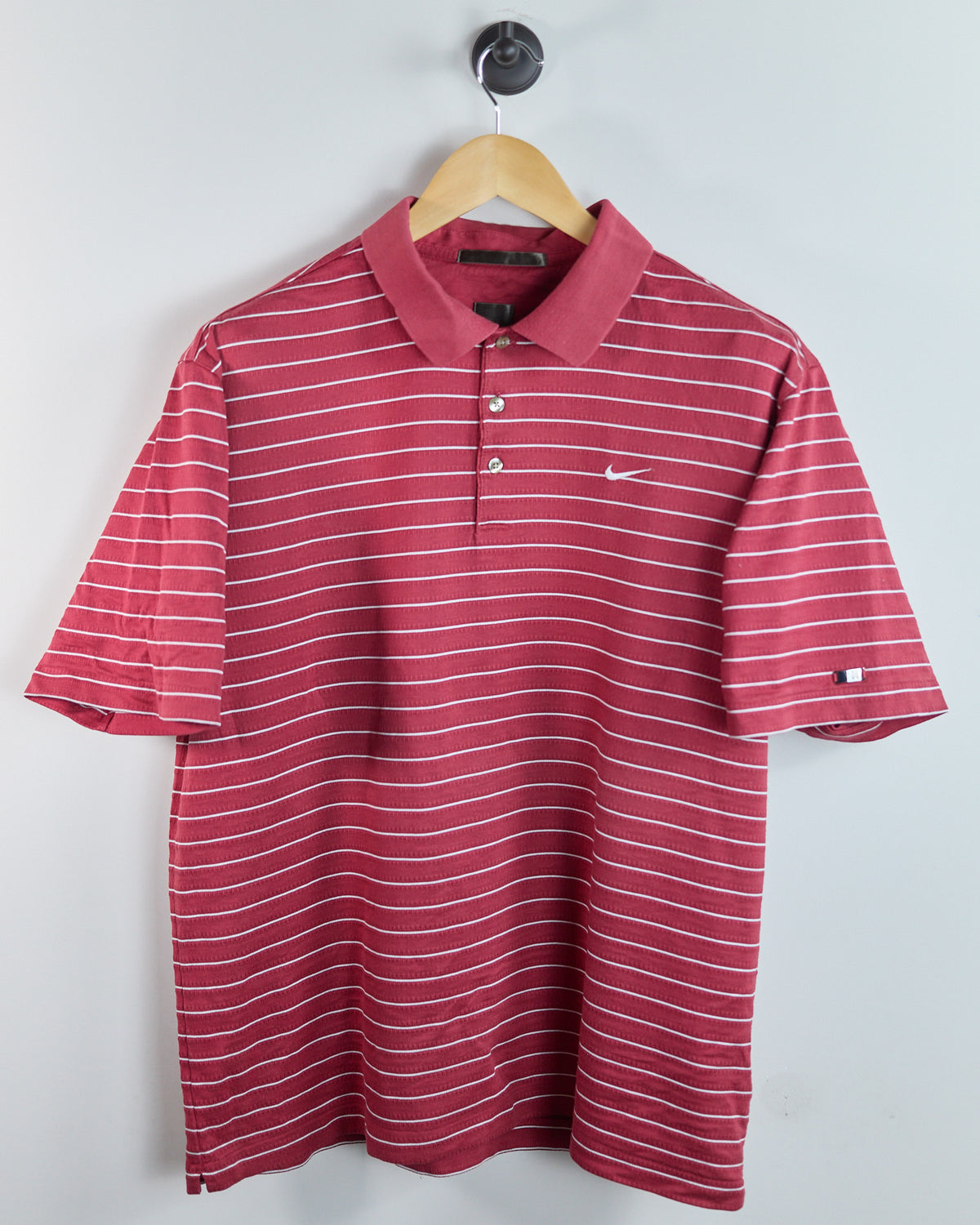 00s Nike Golf Tiger Woods Red/White Horizontal Striped Polo (L)