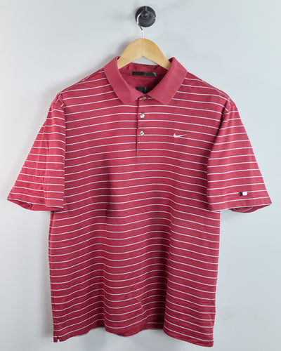 00s Nike Golf Tiger Woods Red/White Horizontal Striped Polo (L)