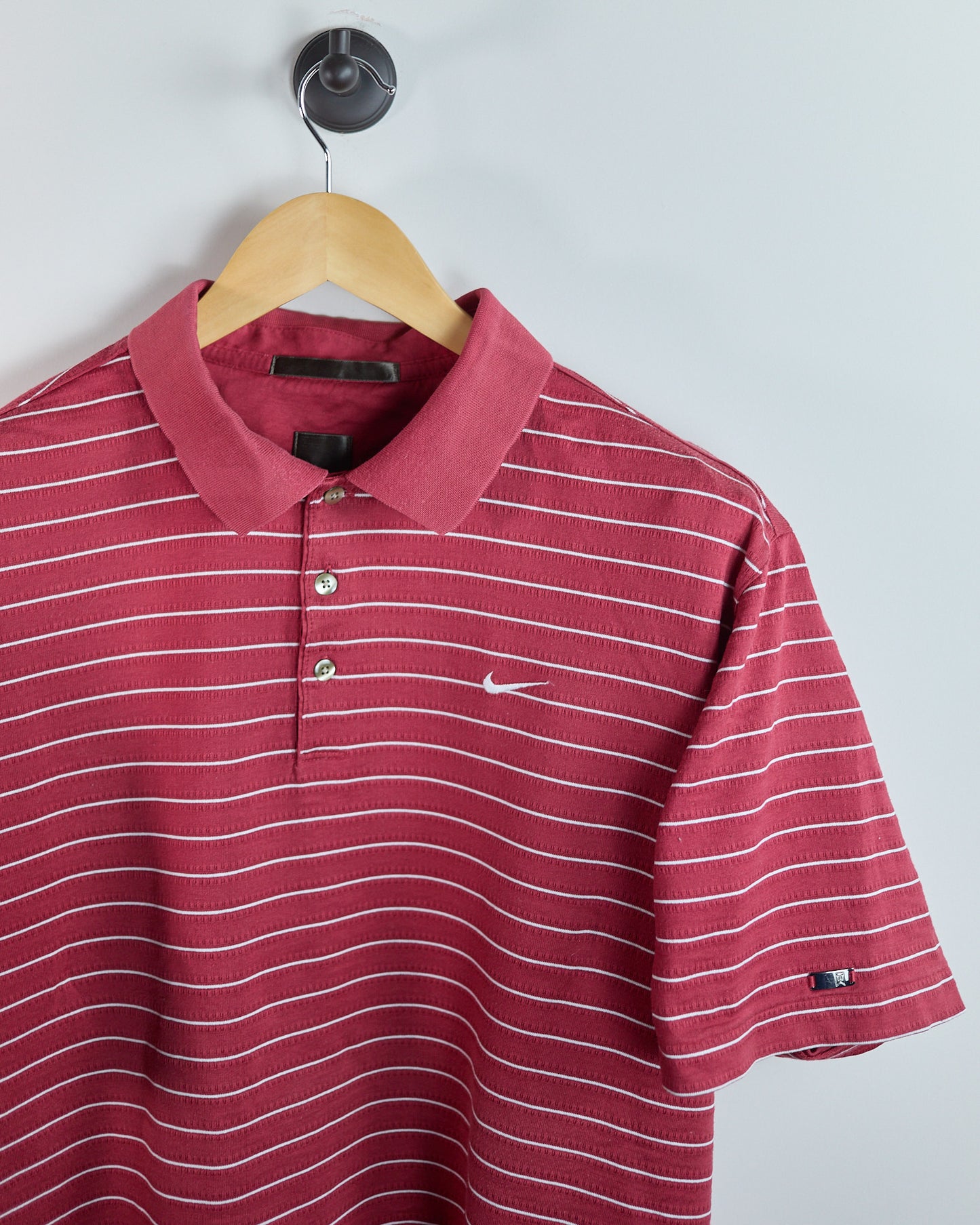 00s Nike Golf Tiger Woods Red/White Horizontal Striped Polo (L)