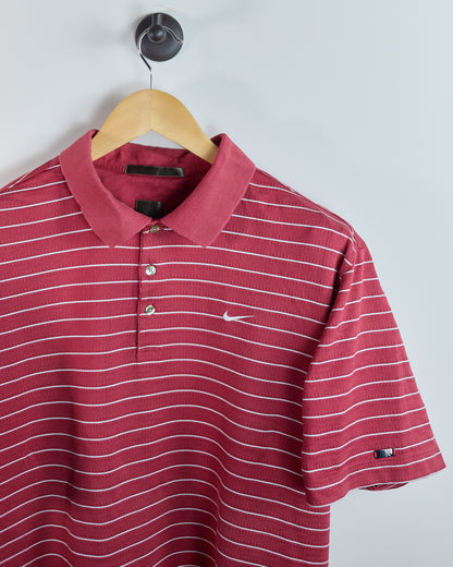 00s Nike Golf Tiger Woods Red/White Horizontal Striped Polo (L)