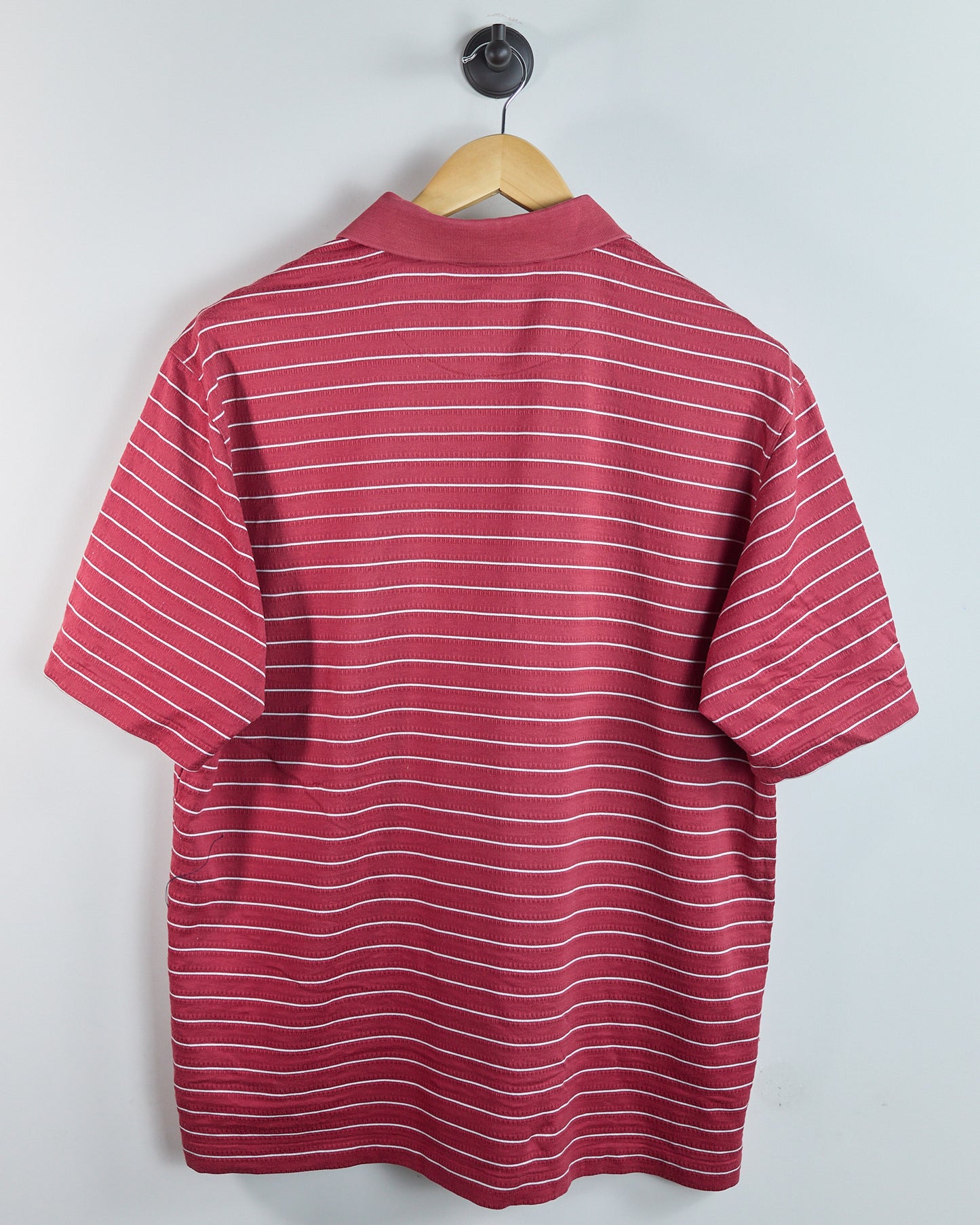 00s Nike Golf Tiger Woods Red/White Horizontal Striped Polo (L)