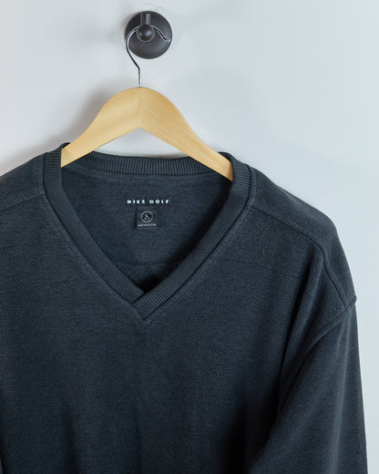 Late 80s to early 90s Nike Golf Grey Black V Neck Fleece Jumper (L)
