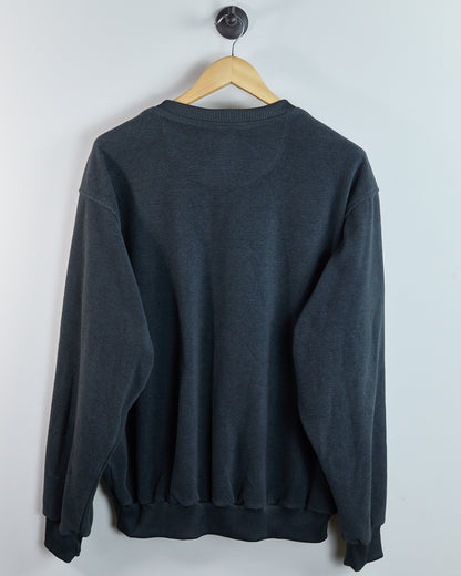 Late 80s to early 90s Nike Golf Grey Black V Neck Fleece Jumper (L)