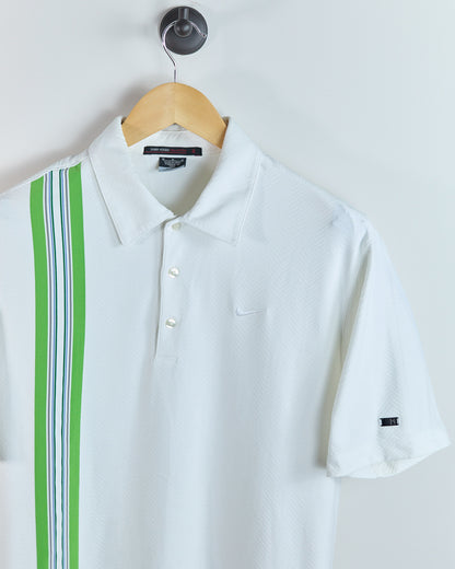 90s to early 00s Nike Golf Tiger Woods White/Green Stripe Polo (M)