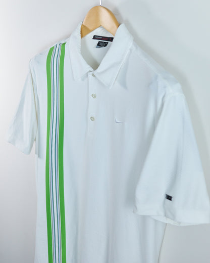 90s to early 00s Nike Golf Tiger Woods White/Green Stripe Polo (M)