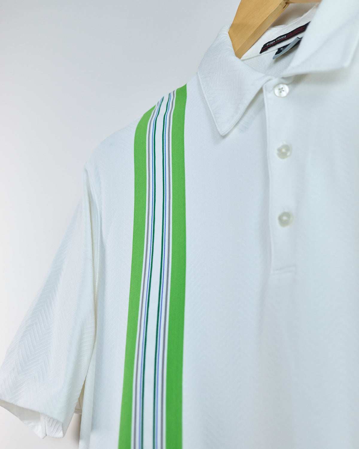 90s to early 00s Nike Golf Tiger Woods White/Green Stripe Polo (M)