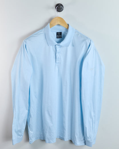 Early 00s Nike Golf Shield Logo Baby Blue Long Sleeve Polo (L)