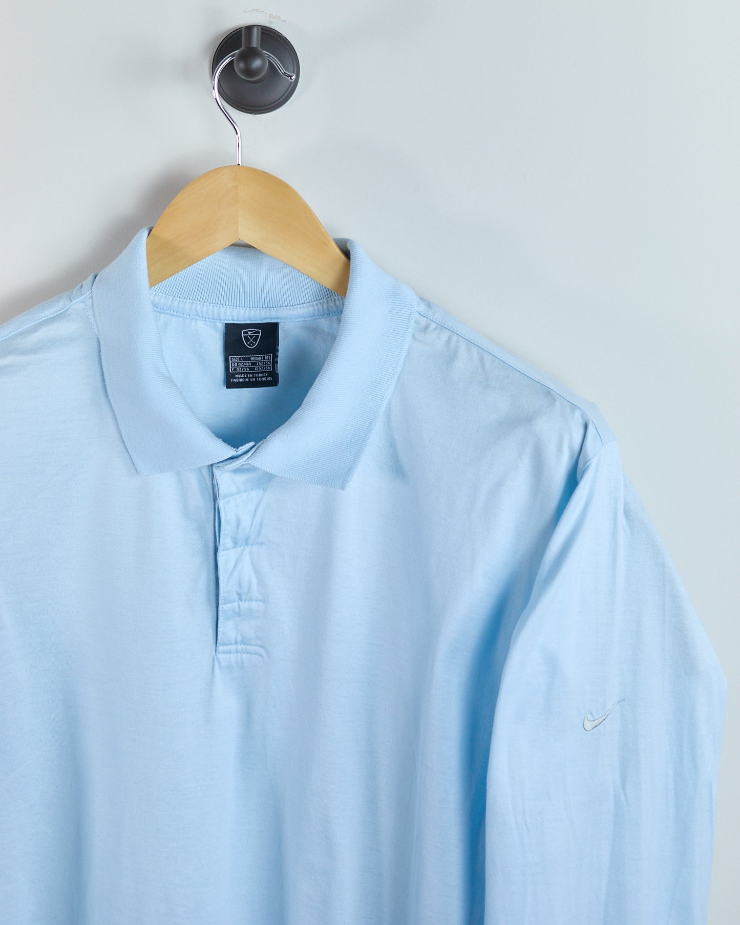 Early 00s Nike Golf Shield Logo Baby Blue Long Sleeve Polo (L)