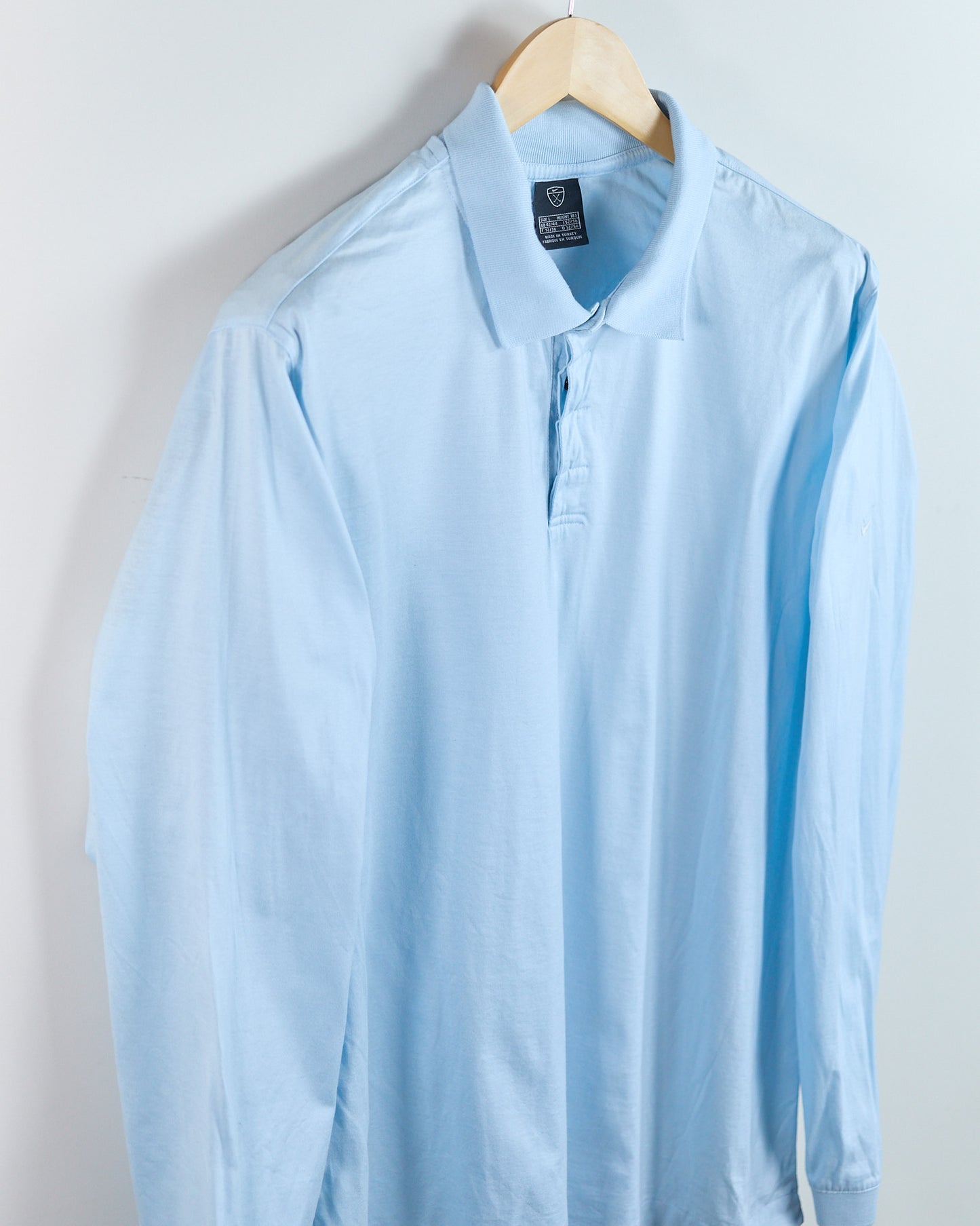 Early 00s Nike Golf Shield Logo Baby Blue Long Sleeve Polo (L)