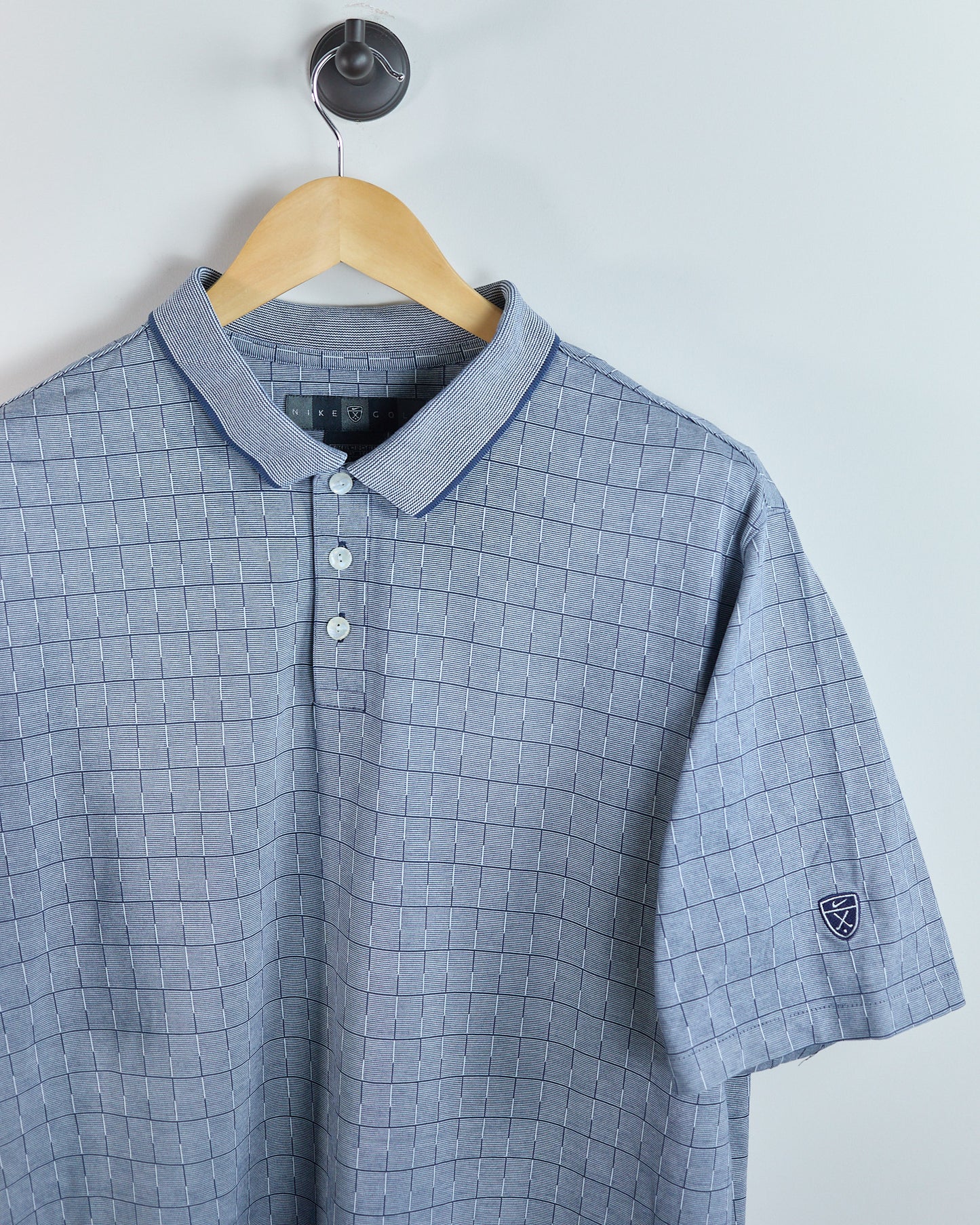 90s Nike Golf Shield Logo Blue/White Pattern Polo (XL)