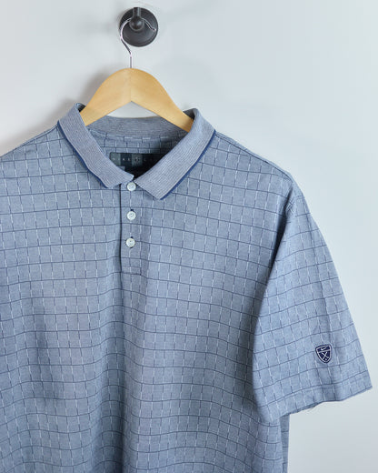 90s Nike Golf Shield Logo Blue/White Pattern Polo (XL)