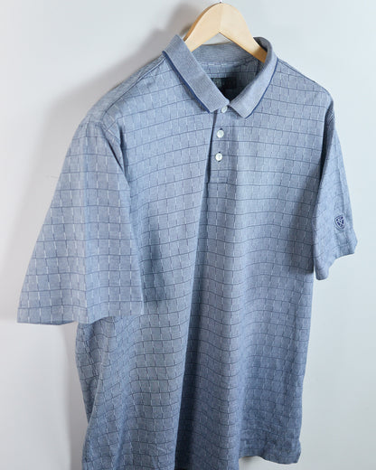 90s Nike Golf Shield Logo Blue/White Pattern Polo (XL)