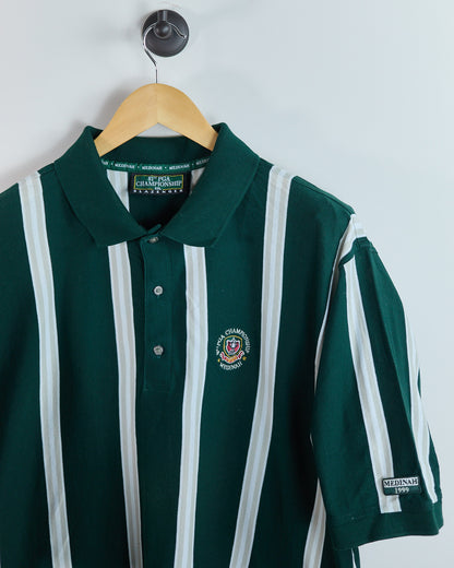 1999 Slazenger Golf Green/White Stripe Pattern 81st PGA Championship Medinah Polo (XL)