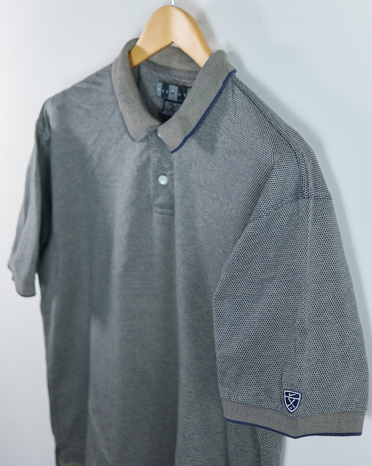 90s Nike Golf Shield Logo Blue/Brown Polo (L)