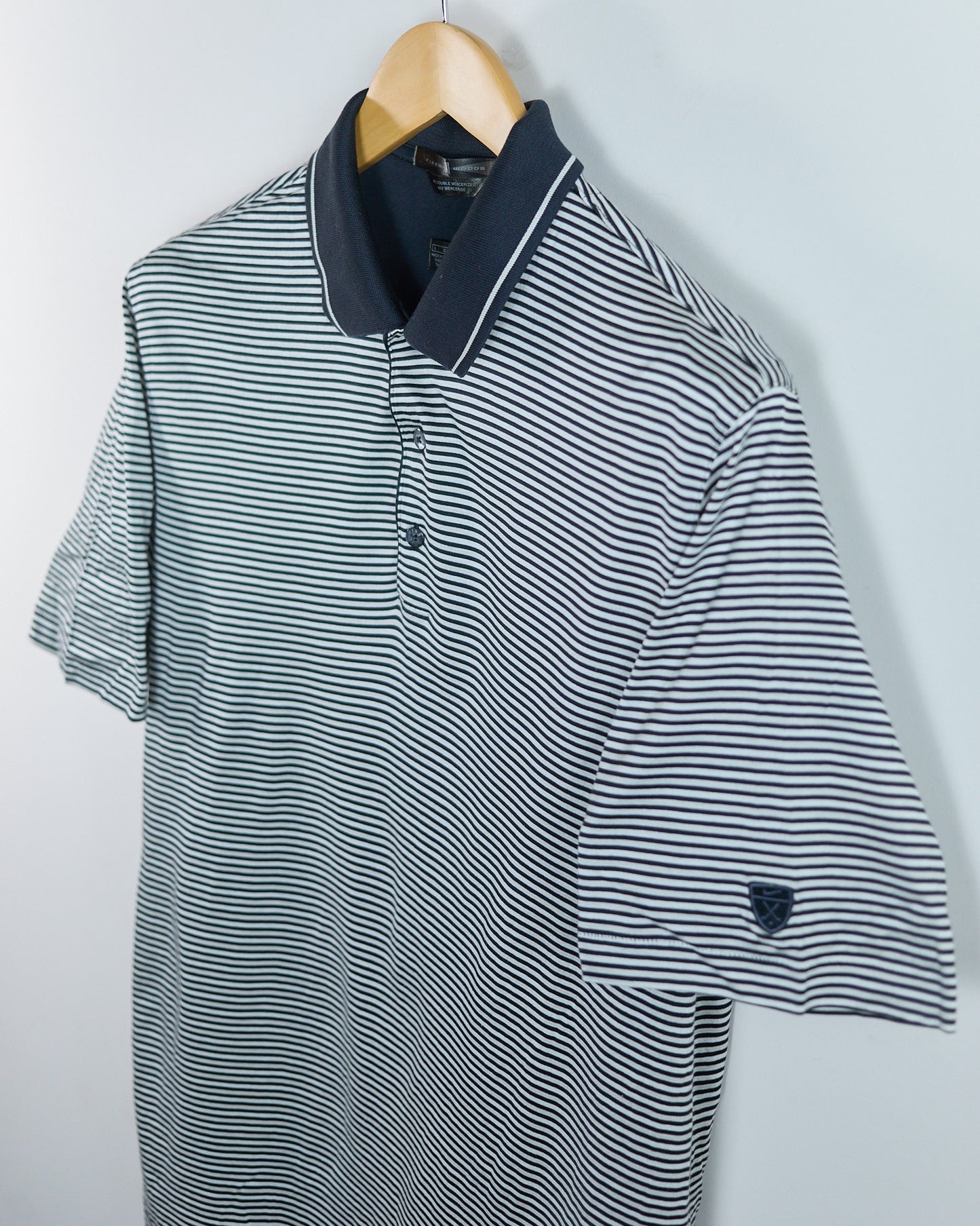 90s Nike Golf Tiger Woods Shield Logo Black/White Pattern Polo (L)