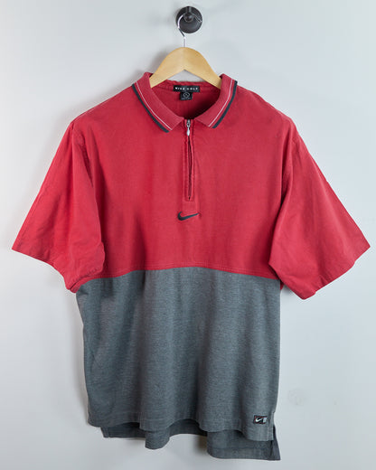 90s Nike Golf Swoosh Red/Grey Zip Up Polo (L) - Tiger wore this to a win