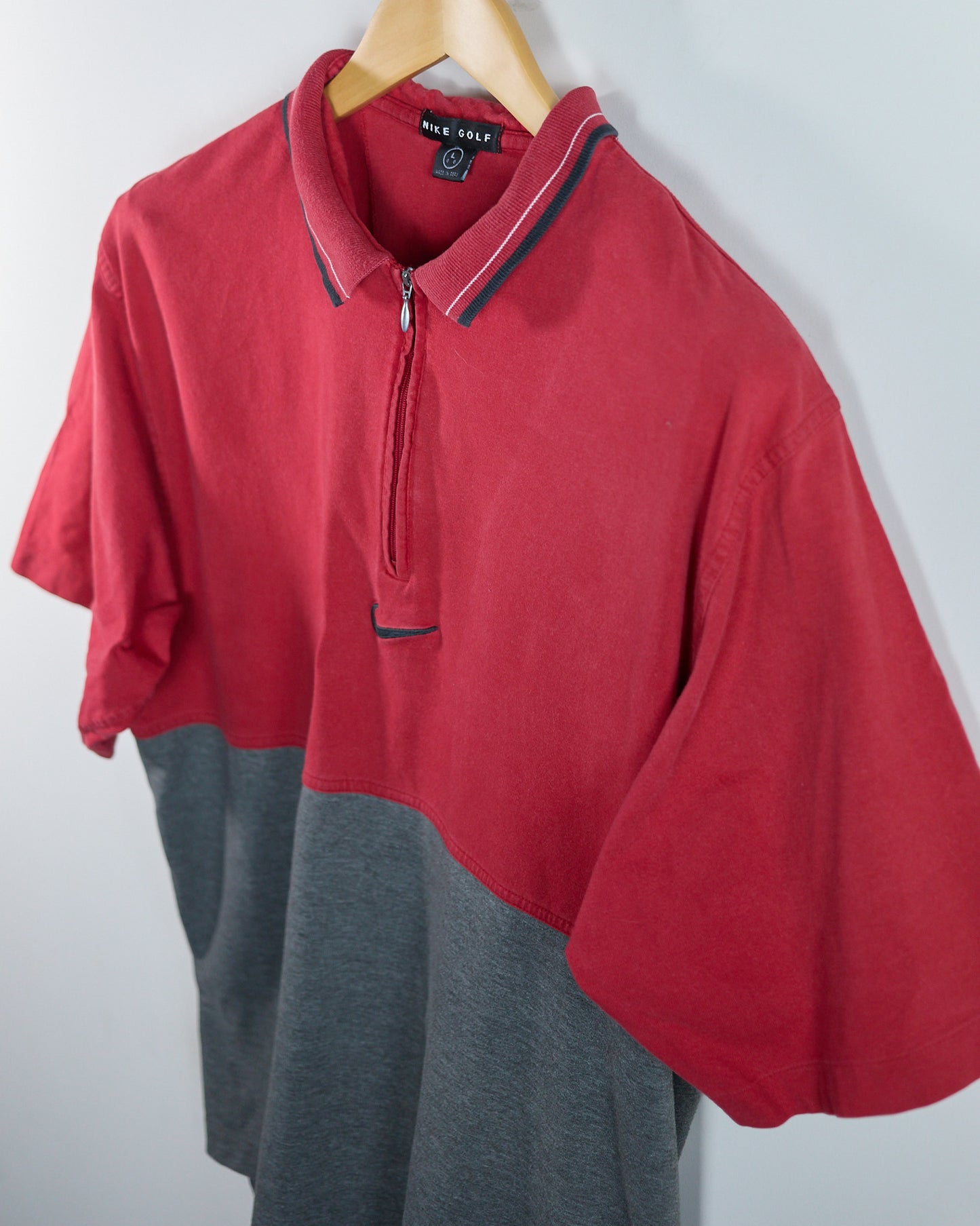 90s Nike Golf Swoosh Red/Grey Zip Up Polo (L) - Tiger wore this to a win